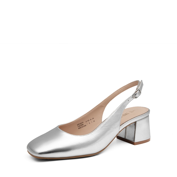 Slingback Chunky Square Toe Pumps - SILVER -  0